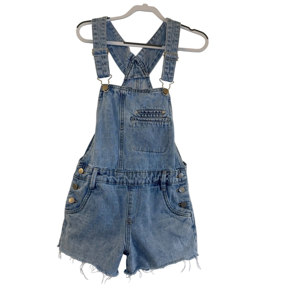 TracTr Kids Denim Blue Jean Shortalls Cut Off Frayed Hem‎ Size 7